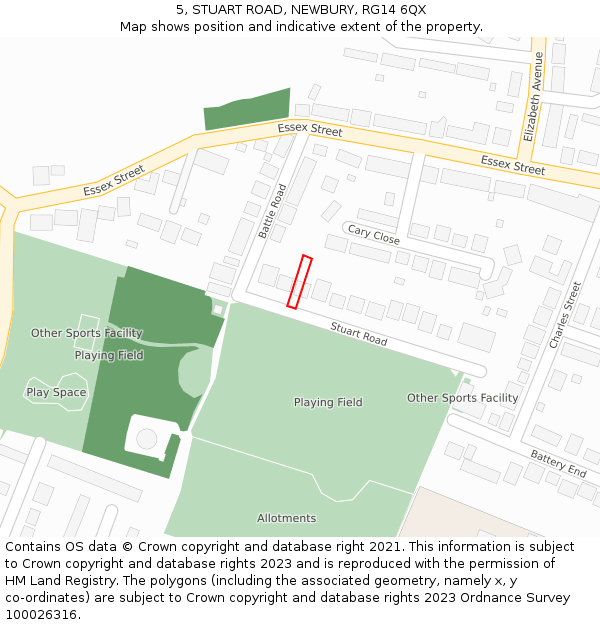 5, STUART ROAD, NEWBURY, RG14 6QX: Location map and indicative extent of plot