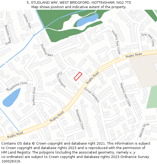 5, STUDLAND WAY, WEST BRIDGFORD, NOTTINGHAM, NG2 7TS: Location map and indicative extent of plot