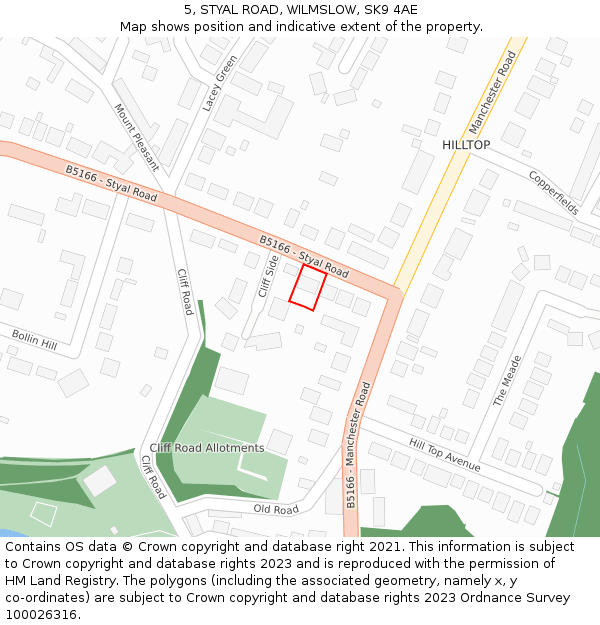 5, STYAL ROAD, WILMSLOW, SK9 4AE: Location map and indicative extent of plot