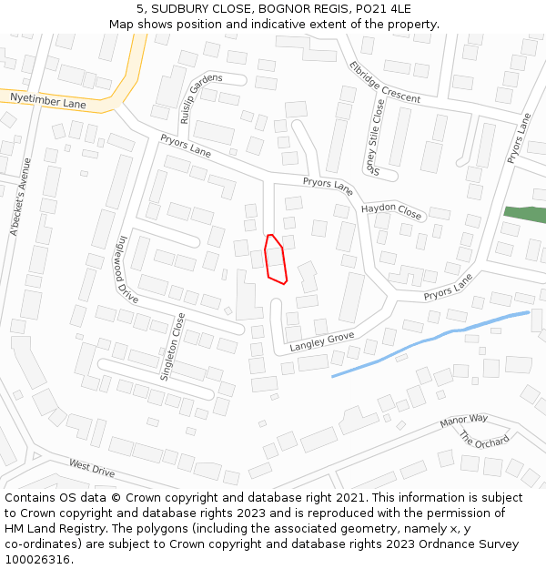 5, SUDBURY CLOSE, BOGNOR REGIS, PO21 4LE: Location map and indicative extent of plot