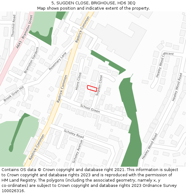 5, SUGDEN CLOSE, BRIGHOUSE, HD6 3EQ: Location map and indicative extent of plot