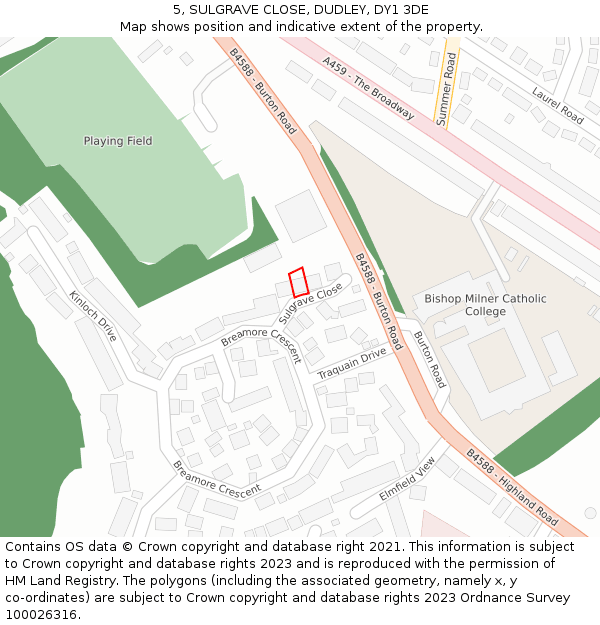 5, SULGRAVE CLOSE, DUDLEY, DY1 3DE: Location map and indicative extent of plot
