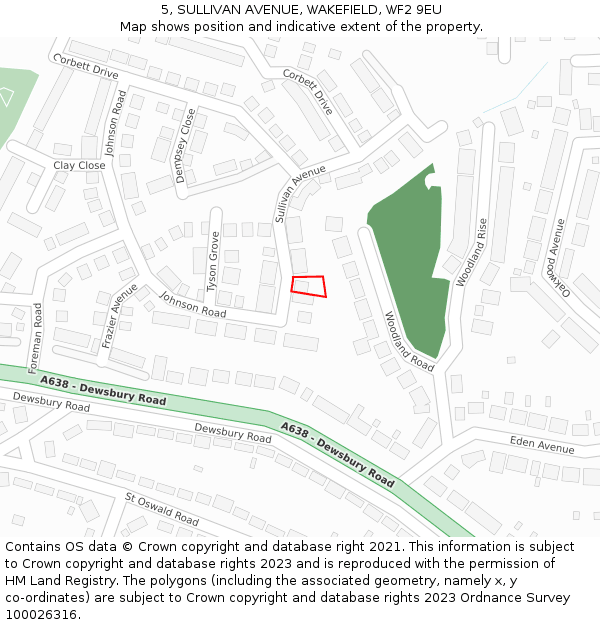 5, SULLIVAN AVENUE, WAKEFIELD, WF2 9EU: Location map and indicative extent of plot