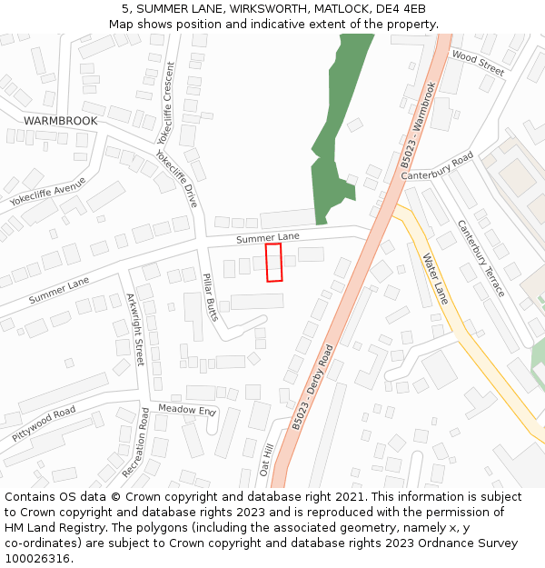 5, SUMMER LANE, WIRKSWORTH, MATLOCK, DE4 4EB: Location map and indicative extent of plot