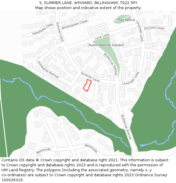 5, SUMMER LANE, WYNYARD, BILLINGHAM, TS22 5PY: Location map and indicative extent of plot