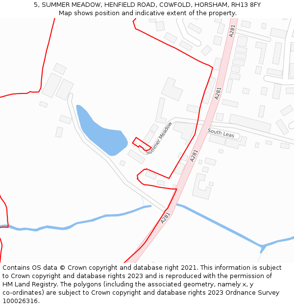 5, SUMMER MEADOW, HENFIELD ROAD, COWFOLD, HORSHAM, RH13 8FY: Location map and indicative extent of plot