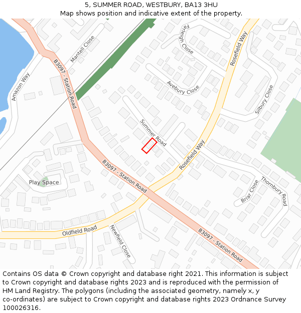 5, SUMMER ROAD, WESTBURY, BA13 3HU: Location map and indicative extent of plot