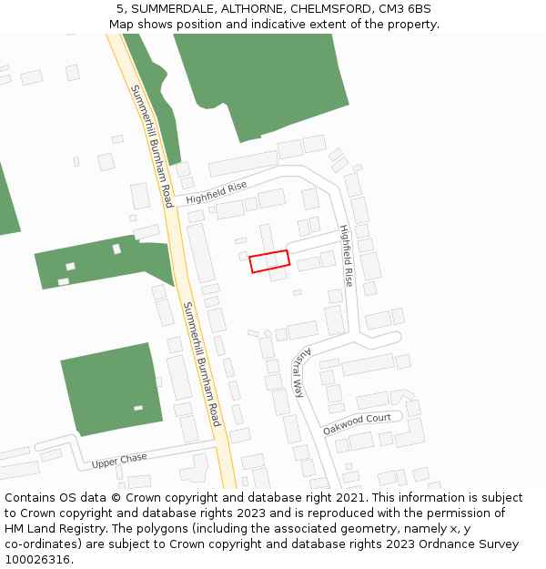 5, SUMMERDALE, ALTHORNE, CHELMSFORD, CM3 6BS: Location map and indicative extent of plot