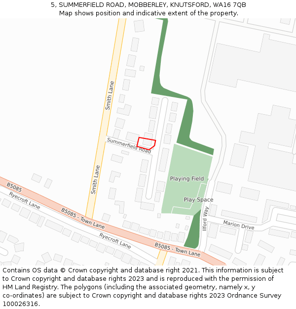 5, SUMMERFIELD ROAD, MOBBERLEY, KNUTSFORD, WA16 7QB: Location map and indicative extent of plot