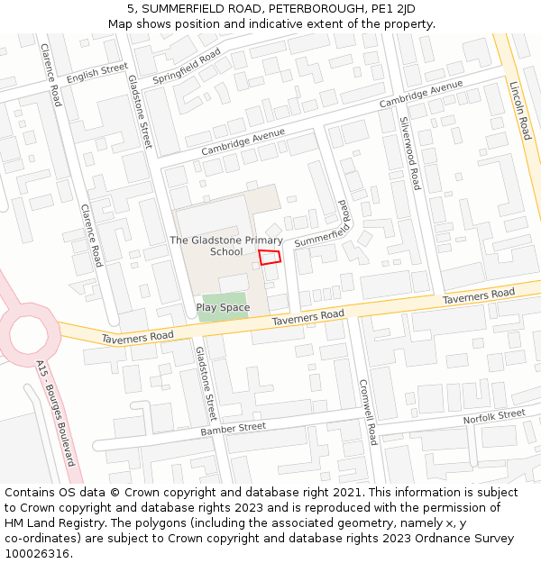 5, SUMMERFIELD ROAD, PETERBOROUGH, PE1 2JD: Location map and indicative extent of plot