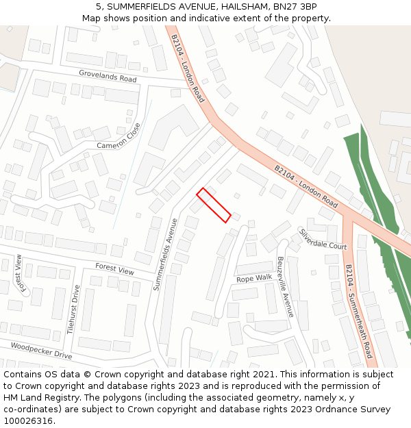 5, SUMMERFIELDS AVENUE, HAILSHAM, BN27 3BP: Location map and indicative extent of plot