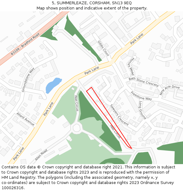 5, SUMMERLEAZE, CORSHAM, SN13 9EQ: Location map and indicative extent of plot