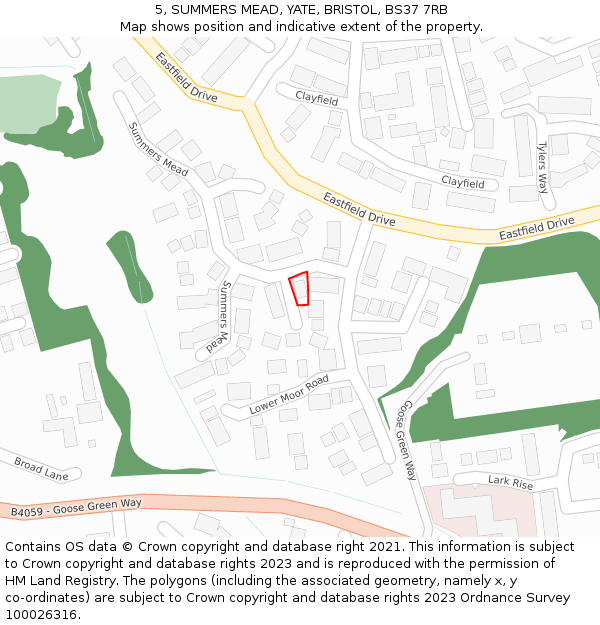 5, SUMMERS MEAD, YATE, BRISTOL, BS37 7RB: Location map and indicative extent of plot