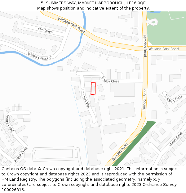 5, SUMMERS WAY, MARKET HARBOROUGH, LE16 9QE: Location map and indicative extent of plot