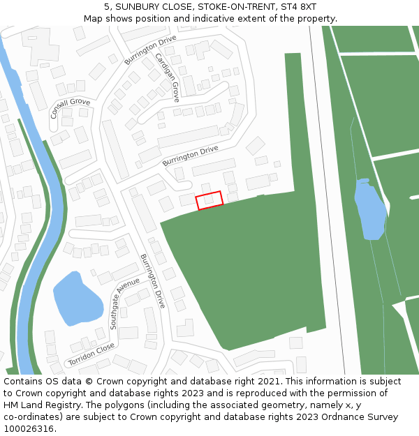 5, SUNBURY CLOSE, STOKE-ON-TRENT, ST4 8XT: Location map and indicative extent of plot