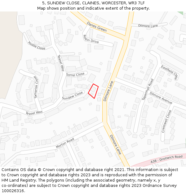 5, SUNDEW CLOSE, CLAINES, WORCESTER, WR3 7LF: Location map and indicative extent of plot