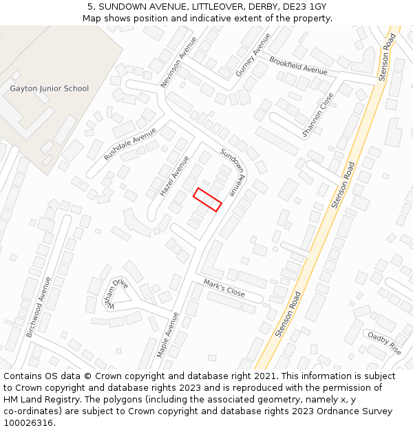 5, SUNDOWN AVENUE, LITTLEOVER, DERBY, DE23 1GY: Location map and indicative extent of plot