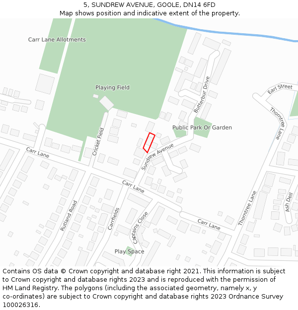 5, SUNDREW AVENUE, GOOLE, DN14 6FD: Location map and indicative extent of plot