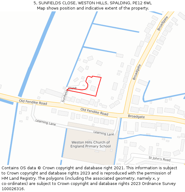 5, SUNFIELDS CLOSE, WESTON HILLS, SPALDING, PE12 6WL: Location map and indicative extent of plot