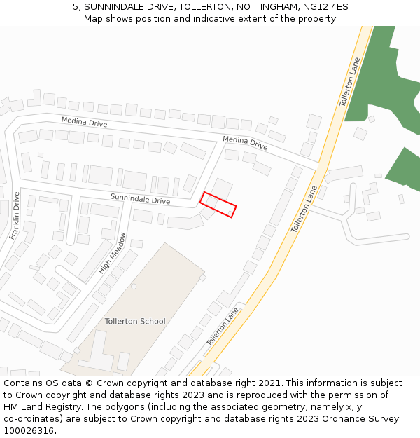 5, SUNNINDALE DRIVE, TOLLERTON, NOTTINGHAM, NG12 4ES: Location map and indicative extent of plot