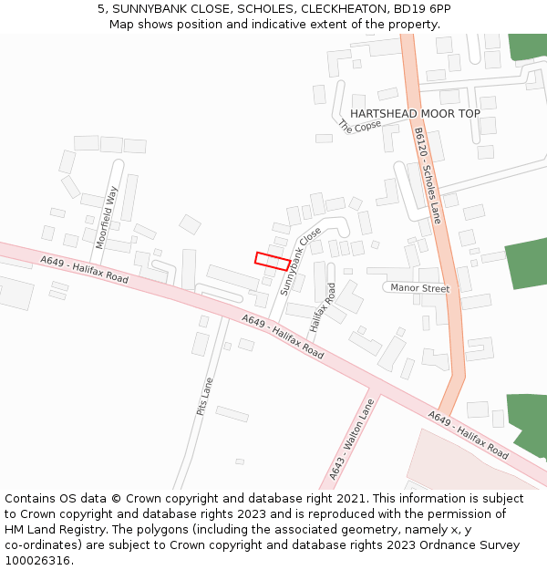 5, SUNNYBANK CLOSE, SCHOLES, CLECKHEATON, BD19 6PP: Location map and indicative extent of plot