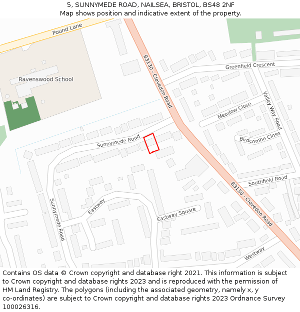 5, SUNNYMEDE ROAD, NAILSEA, BRISTOL, BS48 2NF: Location map and indicative extent of plot