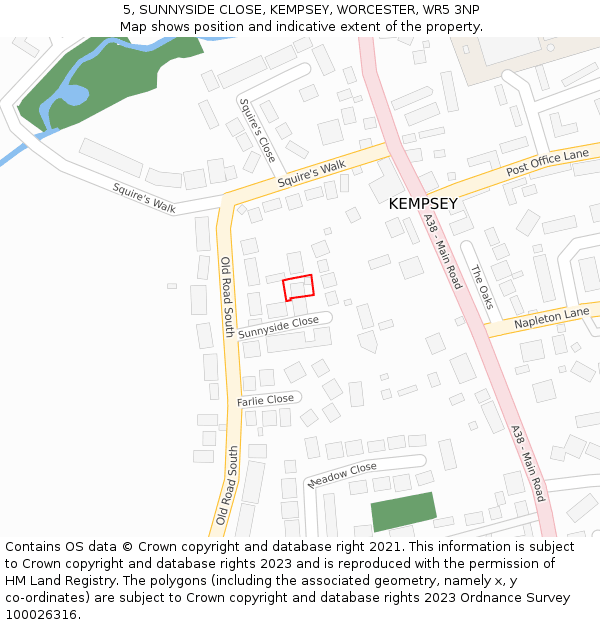 5, SUNNYSIDE CLOSE, KEMPSEY, WORCESTER, WR5 3NP: Location map and indicative extent of plot