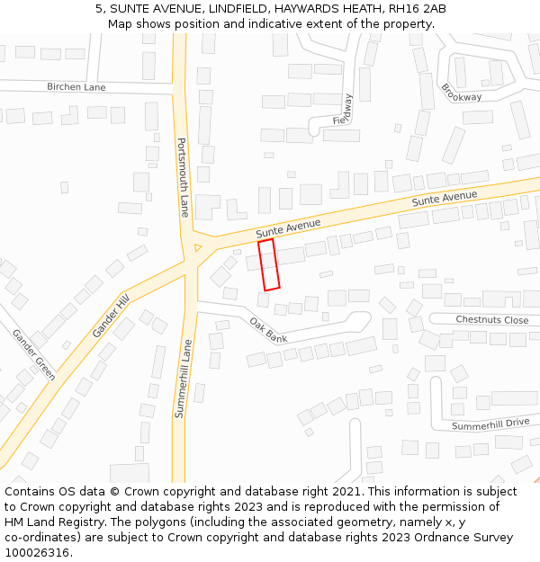 5, SUNTE AVENUE, LINDFIELD, HAYWARDS HEATH, RH16 2AB: Location map and indicative extent of plot