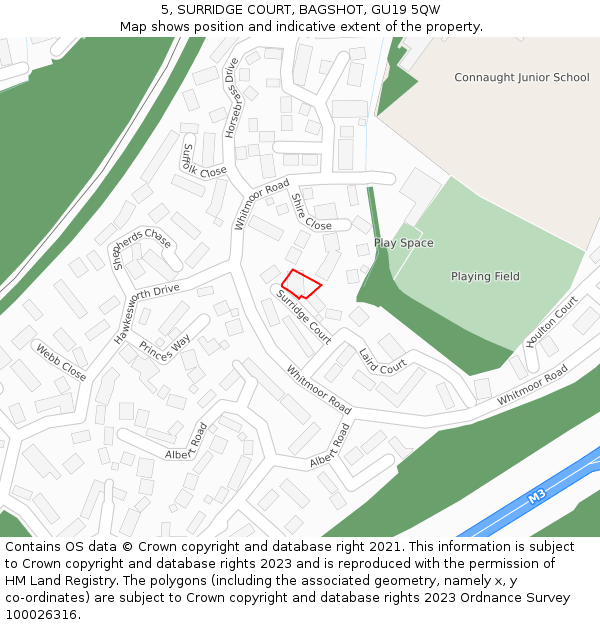 5, SURRIDGE COURT, BAGSHOT, GU19 5QW: Location map and indicative extent of plot