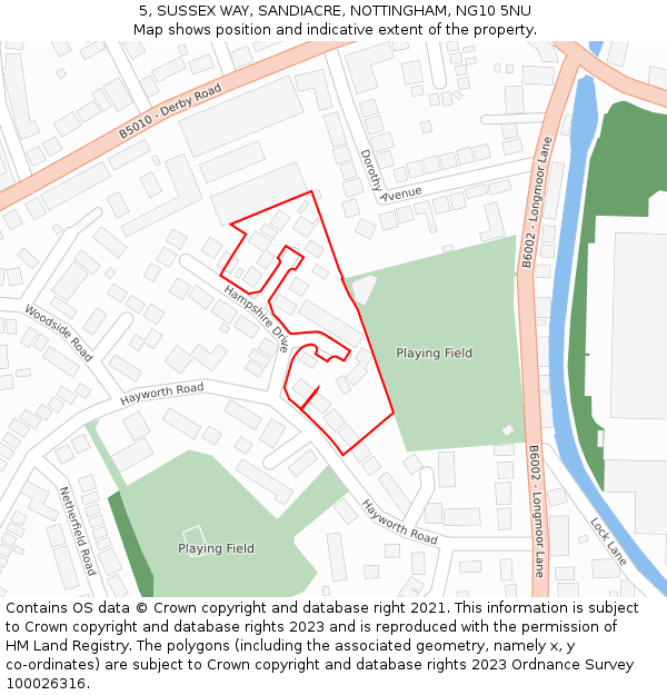 5, SUSSEX WAY, SANDIACRE, NOTTINGHAM, NG10 5NU: Location map and indicative extent of plot