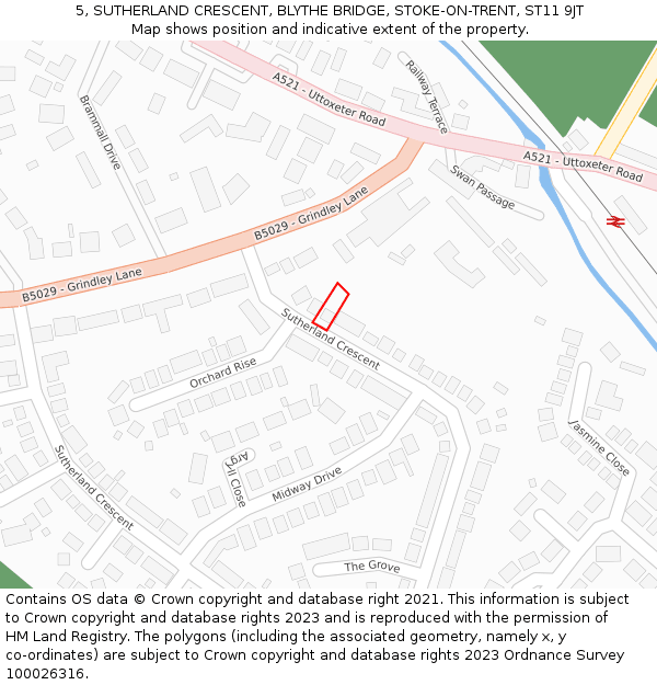 5, SUTHERLAND CRESCENT, BLYTHE BRIDGE, STOKE-ON-TRENT, ST11 9JT: Location map and indicative extent of plot
