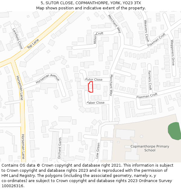 5, SUTOR CLOSE, COPMANTHORPE, YORK, YO23 3TX: Location map and indicative extent of plot