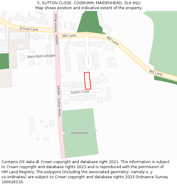 5, SUTTON CLOSE, COOKHAM, MAIDENHEAD, SL6 9QU: Location map and indicative extent of plot