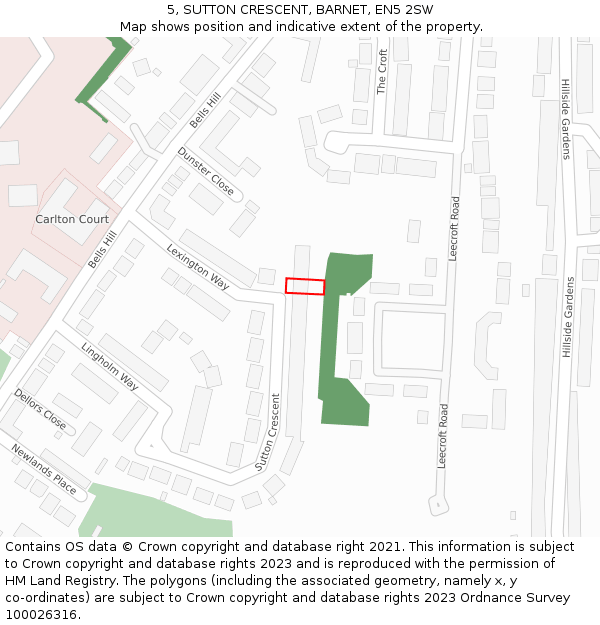 5, SUTTON CRESCENT, BARNET, EN5 2SW: Location map and indicative extent of plot