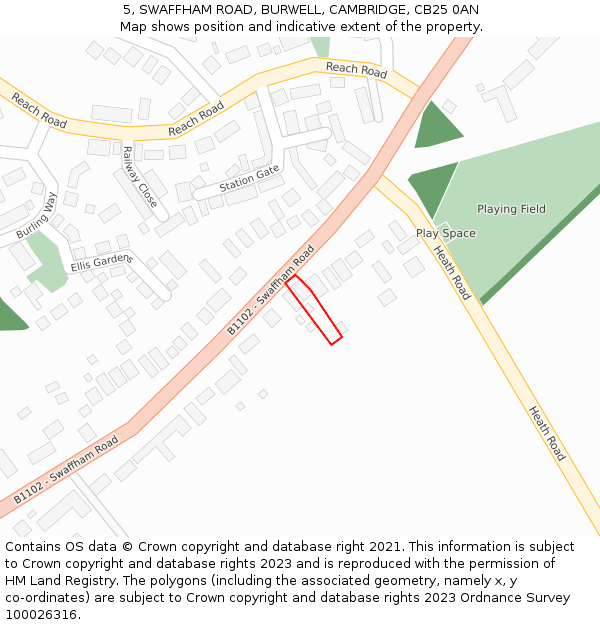 5, SWAFFHAM ROAD, BURWELL, CAMBRIDGE, CB25 0AN: Location map and indicative extent of plot