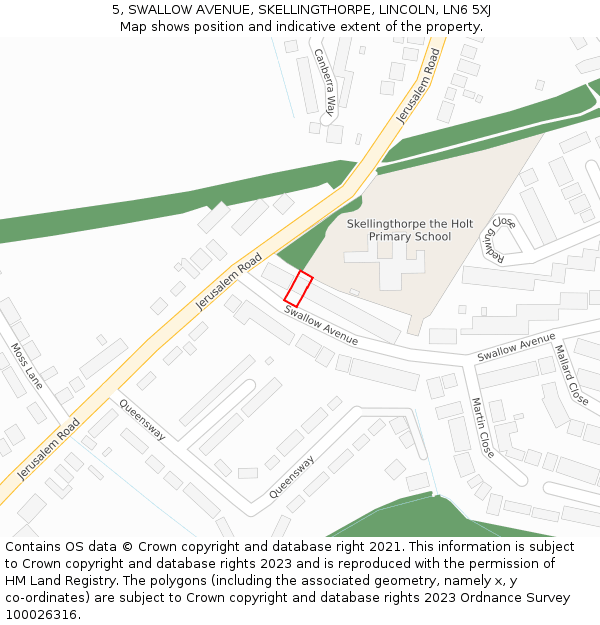 5, SWALLOW AVENUE, SKELLINGTHORPE, LINCOLN, LN6 5XJ: Location map and indicative extent of plot