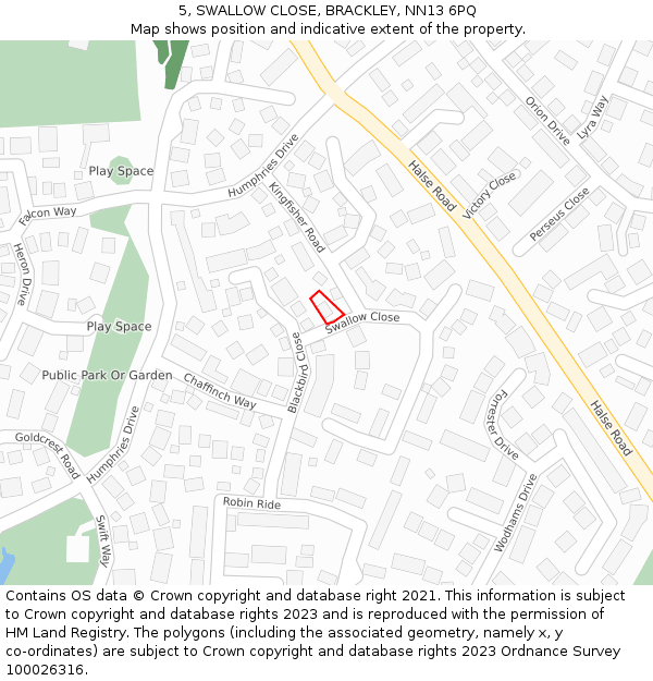 5, SWALLOW CLOSE, BRACKLEY, NN13 6PQ: Location map and indicative extent of plot