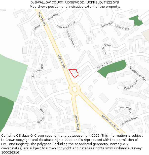 5, SWALLOW COURT, RIDGEWOOD, UCKFIELD, TN22 5YB: Location map and indicative extent of plot