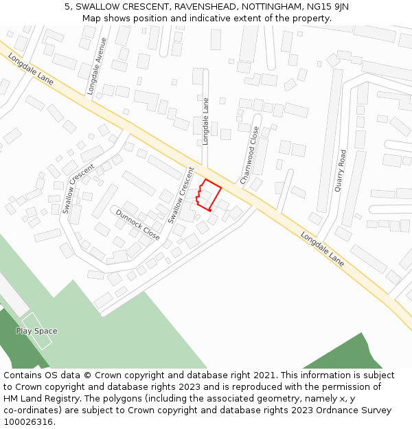 5, SWALLOW CRESCENT, RAVENSHEAD, NOTTINGHAM, NG15 9JN: Location map and indicative extent of plot