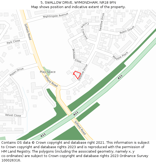 5, SWALLOW DRIVE, WYMONDHAM, NR18 9FN: Location map and indicative extent of plot