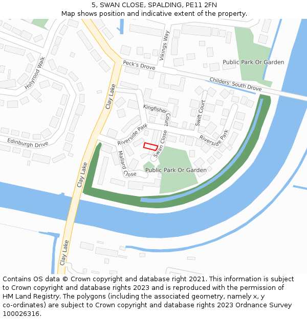 5, SWAN CLOSE, SPALDING, PE11 2FN: Location map and indicative extent of plot