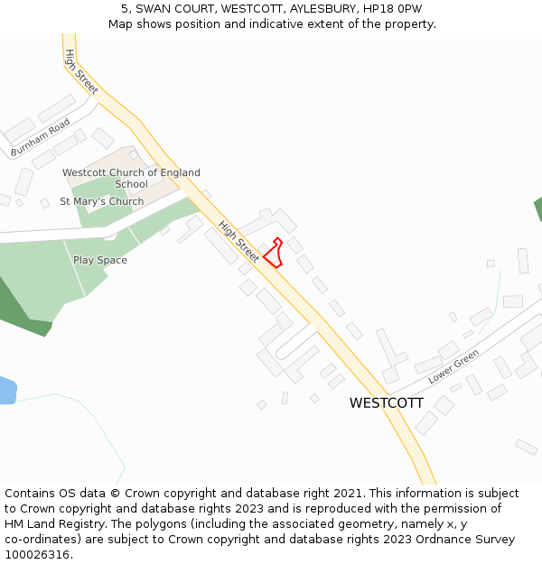 5, SWAN COURT, WESTCOTT, AYLESBURY, HP18 0PW: Location map and indicative extent of plot