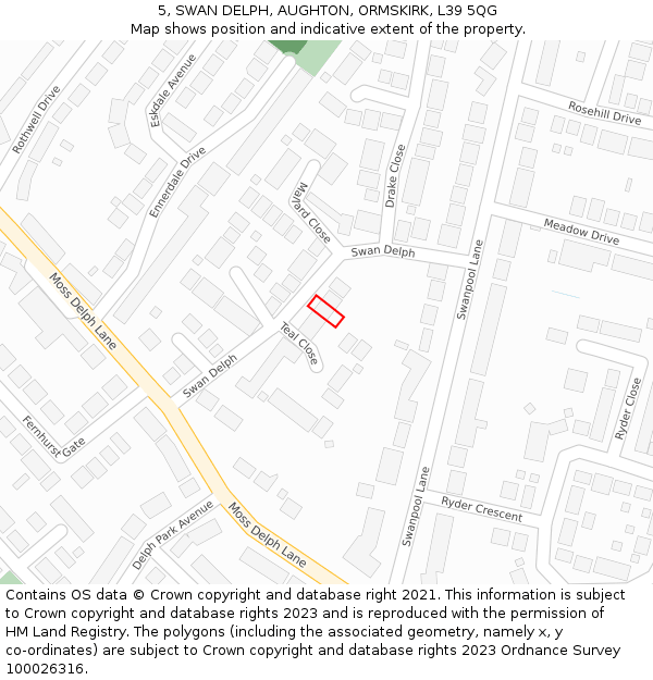 5, SWAN DELPH, AUGHTON, ORMSKIRK, L39 5QG: Location map and indicative extent of plot