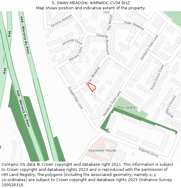 5, SWAN MEADOW, WARWICK, CV34 6HZ: Location map and indicative extent of plot