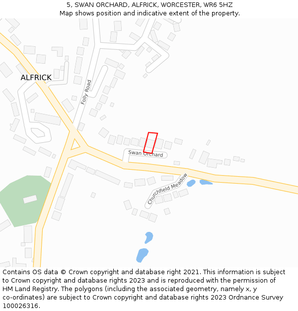 5, SWAN ORCHARD, ALFRICK, WORCESTER, WR6 5HZ: Location map and indicative extent of plot