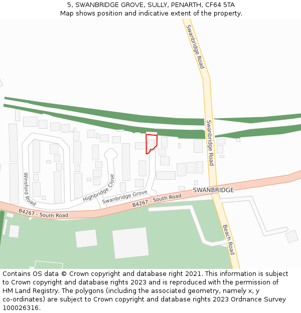 5, SWANBRIDGE GROVE, SULLY, PENARTH, CF64 5TA: Location map and indicative extent of plot