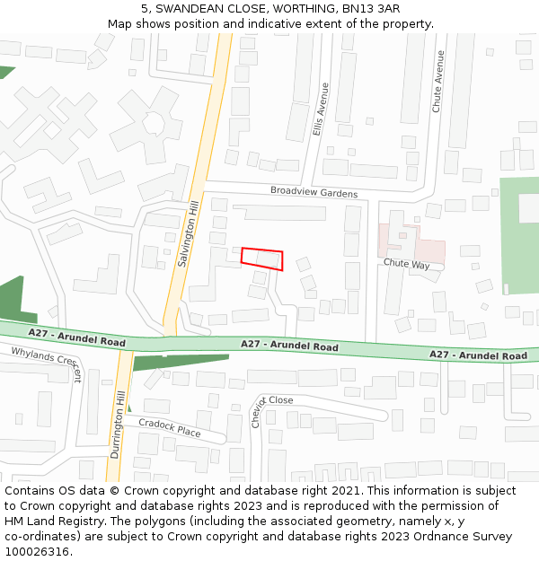 5, SWANDEAN CLOSE, WORTHING, BN13 3AR: Location map and indicative extent of plot
