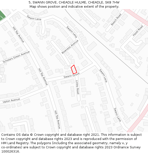 5, SWANN GROVE, CHEADLE HULME, CHEADLE, SK8 7HW: Location map and indicative extent of plot