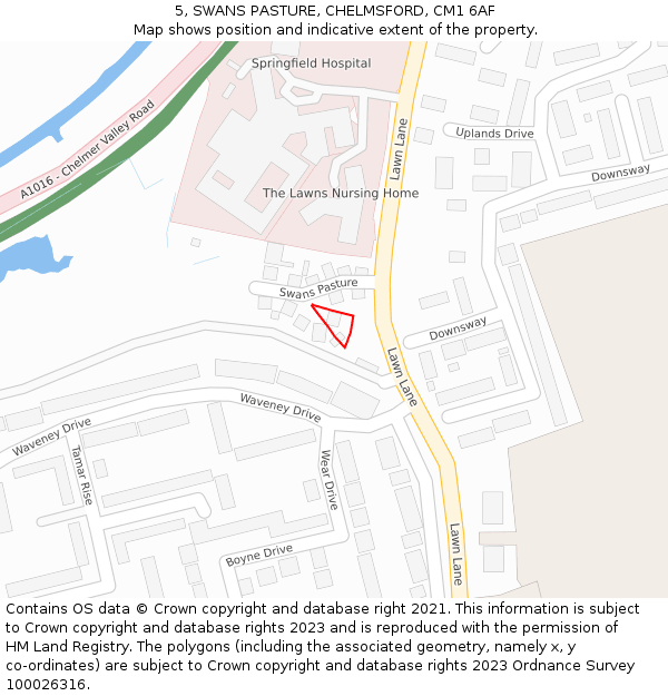 5, SWANS PASTURE, CHELMSFORD, CM1 6AF: Location map and indicative extent of plot