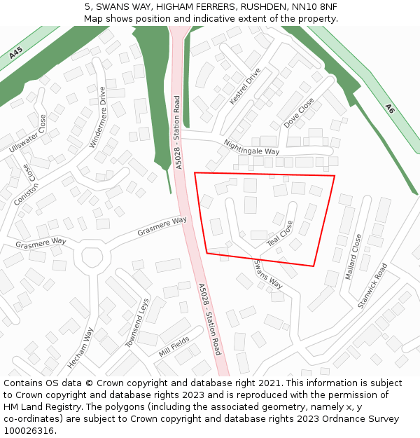 5, SWANS WAY, HIGHAM FERRERS, RUSHDEN, NN10 8NF: Location map and indicative extent of plot